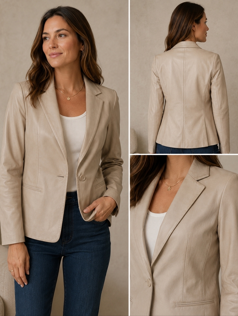Wilson Pella Studio Leather Blazer Buckstitch Detail size Large